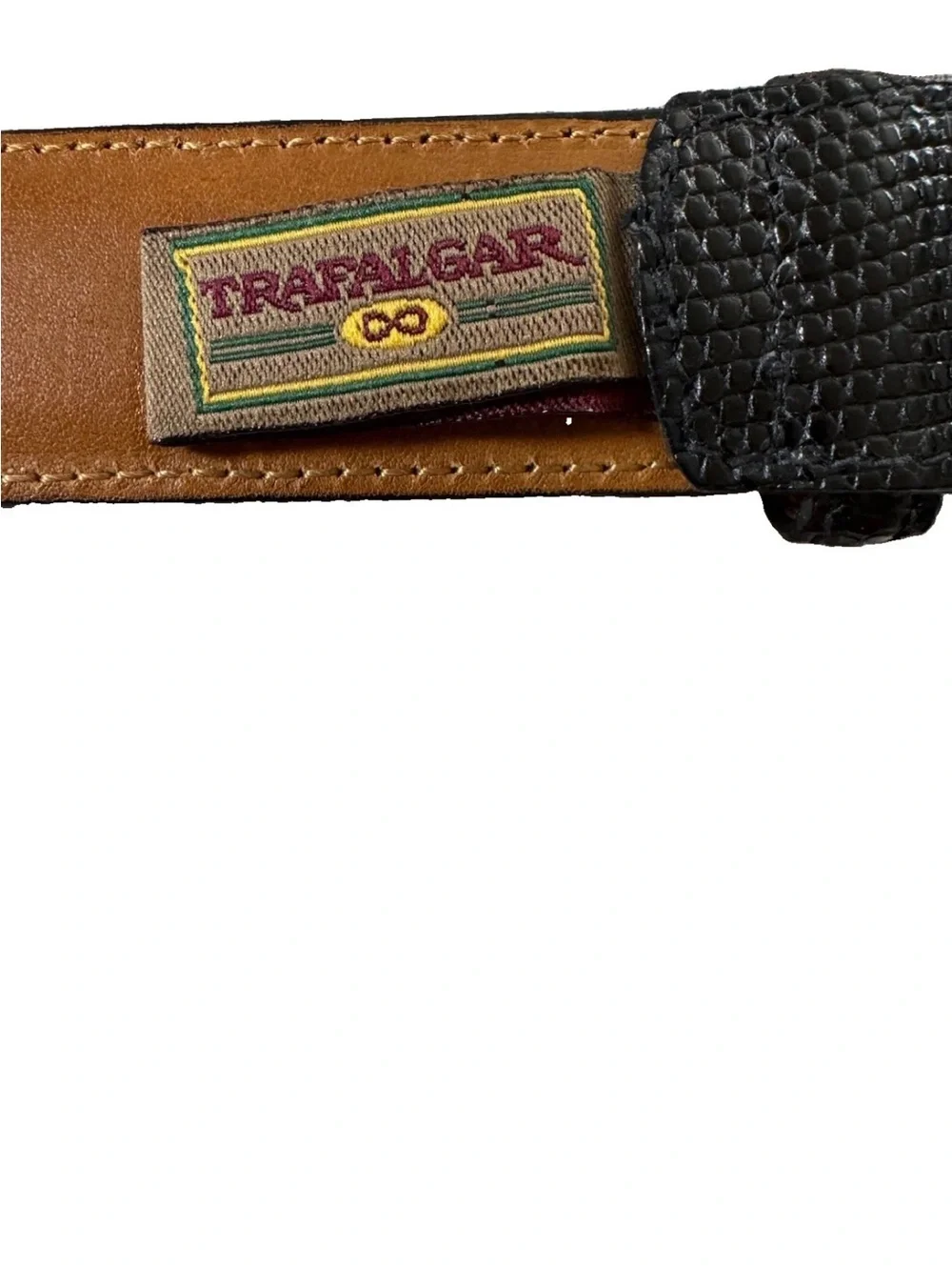 Trafalgar Premiere Java Lizard Leather Belt Mens 34 Black Gold Buckle Handmade
